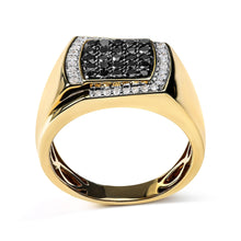 Men's 10K Yellow Gold 1.00 Cttw Cushion Cluster Black and White Diamond Statement Ring (I-J Color, I2-I3 Clarity)-1
