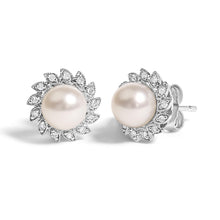 10K White Gold Heirloom-Style Pearl and Diamond Accent Halo Stud Earrings (I-J color, I1-I2 Clarity)-1