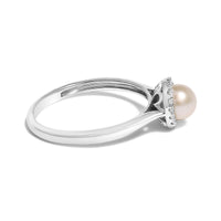 10K White Gold 5MM Cultured Freshwater Pearl  and Diamond Halo Ring (I-J Color, I1-I2 Clarity)