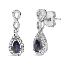 10K White Gold Pear Cut Blue Sapphire and 1/7 Cttw Diamond Infinity Drop and Dangle Earrings (I-J Color, I1-I2 Clarity)-1