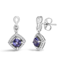 10K White Gold Blue Purple Tanzanite and Diamond Halo Cushion Shaped Drop Earrings (I-J Color, I1-I2 Clarity)-1