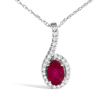 10K White Gold Red Ruby and Diamond Accent Teardrop Pendant Necklace - 18" Inches-1