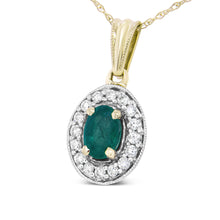 14K Yellow Gold 6x4mm Emerald and 1/5 Cttw Round Diamond Halo Pendant 18" Necklace - (H-I Color, SI1-SI2 Clarity)-1