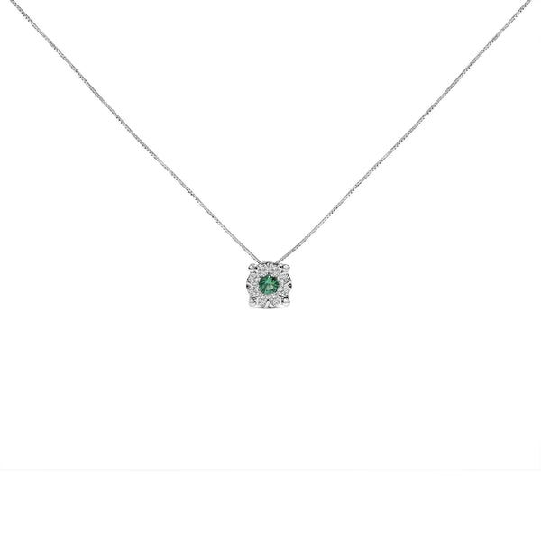 14K White Gold 3.8 MM Green Emerald and 1/3 Cttw Diamond Composite Halo 18