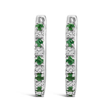 10K White Gold Alternating Emerald 1/10 Cttw Diamond Huggy Hoop Earrings (I-J Color, I1-I2 Clarity)-1