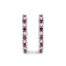 10K Gold Alternating Diamond and Red Ruby Huggy Hoop Earrings-2