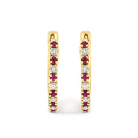 10K Gold Alternating Diamond and Red Ruby Huggy Hoop Earrings