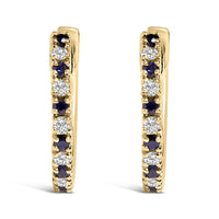 10K Yellow Alternating Blue Sapphire 1/10 Cttw Diamond Huggy Hoop Earrings  (I-J Color, I1-I2 Clarity)