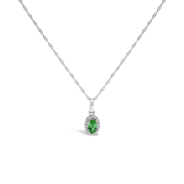10K White Gold 5x3mm Gemstone and Diamond Accent Halo Oval Shape 18