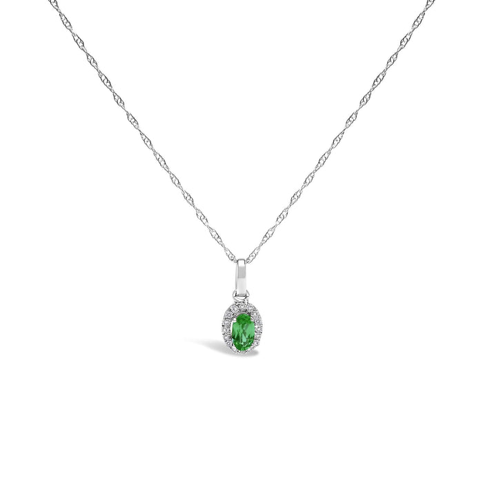 10K White Gold 5x3mm Gemstone and Diamond Accent Halo Oval Shape 18