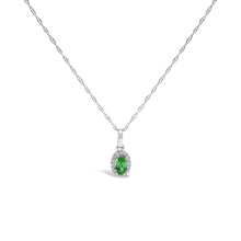 10K White Gold 5x3mm Gemstone and Diamond Accent Halo Oval Shape 18" Pendant Necklace (I-J Color, I1-I2 Clarity)-4