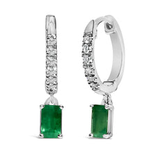 10K White Gold Oval Green Emerald and 1/8 Cttw Diamond Drop Earrings  (I-J Color, I1-I2 Clarity)-1