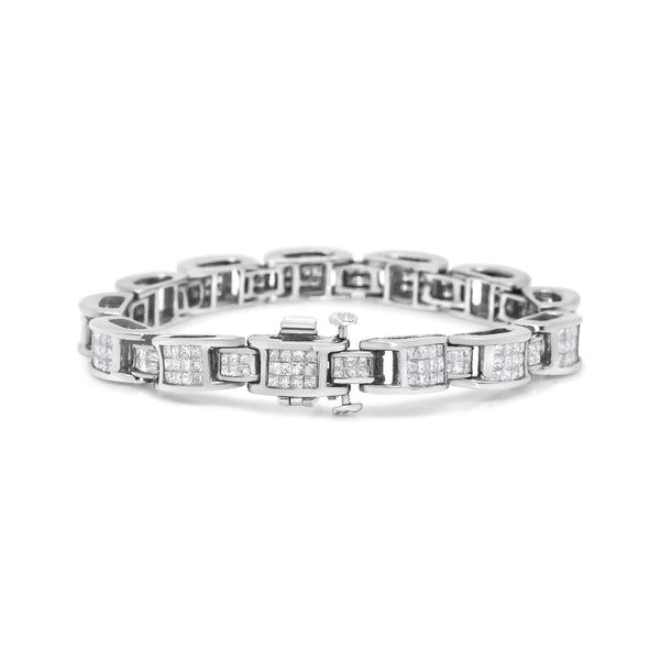 14K White Gold 5.0 Cttw Princess Cut Diamond Invisible Set Alternating Size D Shaped Links Tennis Bracelet (H-I Color, SI2-I1 Clarity) - 7”