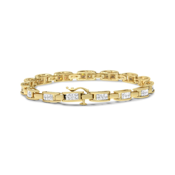 10K Yellow Gold 2.0 Cttw Invisible-Set Princess Cut Diamond Rectangular Link Bracelet (I-J Color, SI2-I1 Clarity) - 7