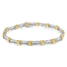 Two-Tone 10K Yellow Gold over .925 Sterling Silver 1.0 Cttw Diamond Channel Set Tapered & X-Link 7" Tennis Bracelet (H-I Color, I2-I3 Clarity)-1
