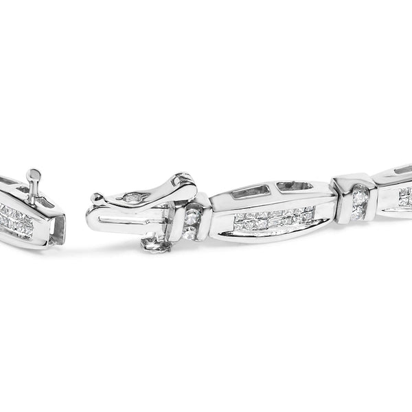 14K White Gold 2.0 Cttw Princess and Round Diamond Bar and Link Bracelet (I-J Color, I1-I2 Clarity) - 7.25