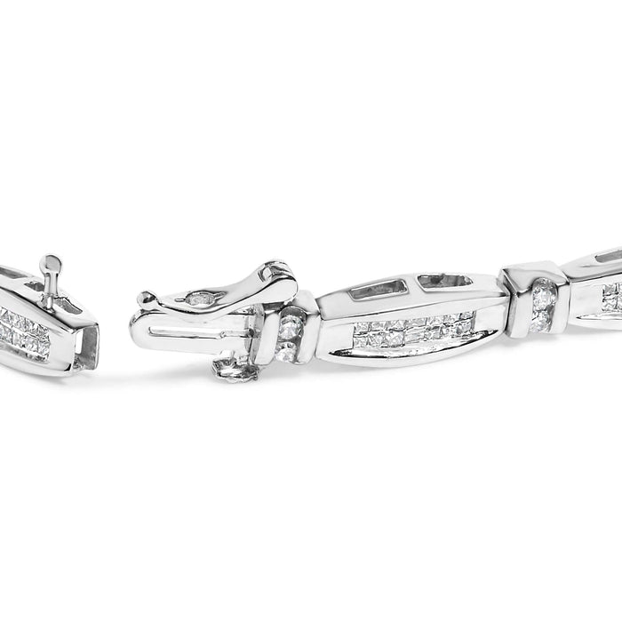 14K White Gold 2.0 Cttw Princess and Round Diamond Bar and Link Bracelet (I-J Color, I1-I2 Clarity) - 7.25