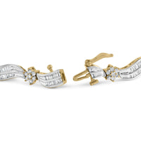 10K Yellow and White Gold 3.00 Cttw Diamond Cluster and Wave Link Bracelet (I-J Color, I1-I2 Clarity) - 7.25