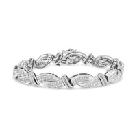 14K White Gold 4.0 Cttw Invisble Set Princess-Cut Diamond Wave Style Link Bracelet (H-I Color, SI2-I1 Clarity) - 7