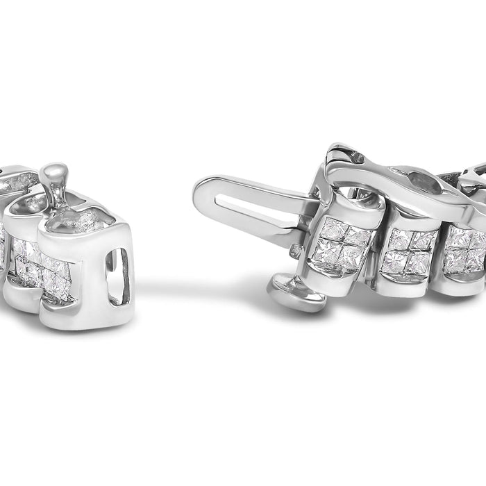14K Gold 3.0 Cttw Princess Cut Quad Invisible Set Tennis Bracelet (H-I Color, SI1-SI2 Clarity) - 7”