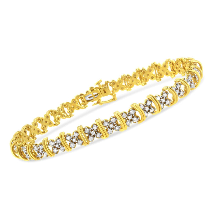 10K Yellow Gold Plated .925 Sterling Silver 2.0 Cttw Round Diamond Cluster 