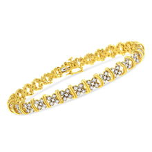 10K Yellow Gold Plated .925 Sterling Silver 2.0 Cttw Round Diamond Cluster "X" Shaped Link Bracelet (H-I Color, I3 Clarity) - 7"-1