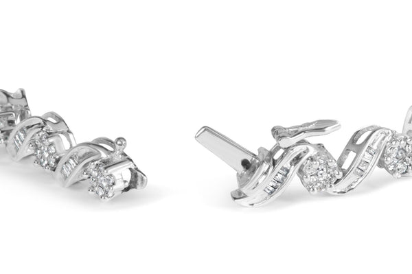 14K White Gold 2.00 Cttw Diamond Cluster and Spiral Link Bracelet (I-J Color, I1-I2 Clarity) - 7