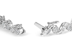14K White Gold 2.00 Cttw Diamond Cluster and Spiral Link Bracelet (I-J Color, I1-I2 Clarity) - 7