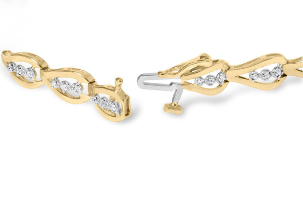 10k Yellow Gold 1/3 Cttw Diamond 3 Stone Teardrop Design Link Bracelet (I-J Color, I1-I2 Clarity) - 7.25