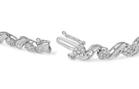 10K White Gold 2.00 Cttw Round-Cut and Baguette-Cut Diamond Floral Design Swirl Link 7