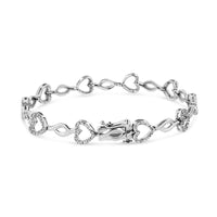 .925 Sterling Silver 1/4 Cttw Round-Cut Diamond Alternating Heart and Leaf Link Bracelet (I-J Color, I3 Clarity) - Size 7.25
