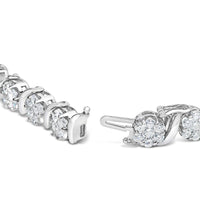 14K White Gold 7 3/8 Cttw Round Brilliant Diamond Floral Cluster and S Link Bracelet (H-I Color, SI2-I1 Clarity) - 7
