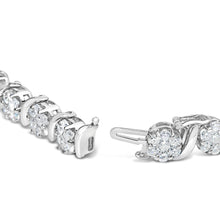 14K White Gold 7 3/8 Cttw Round Brilliant Diamond Floral Cluster and S Link Bracelet (H-I Color, SI2-I1 Clarity) - 7" Inches-1