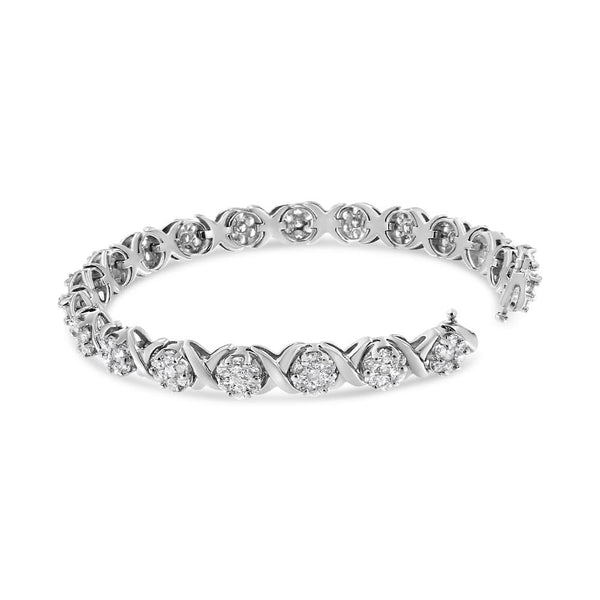 14K White Gold 6-1/3 Cttw Round Brilliant-Cut Diamond Round Cluster & X-Link 7