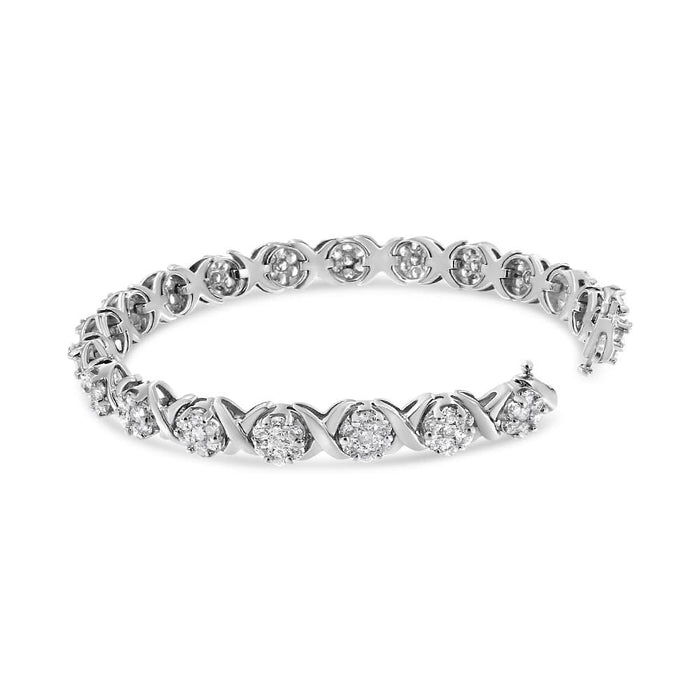 14K White Gold 6-1/3 Cttw Round Brilliant-Cut Diamond Round Cluster & X-Link 7