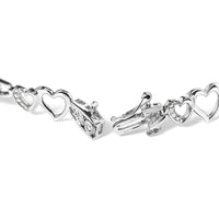 925 Sterling Silver 1/5 Cttw Diamond Double Heart Link Bracelet (I-J Color, I3 Clarity) - 7.25