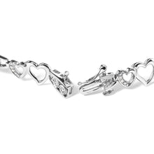925 Sterling Silver 1/5 Cttw Diamond Double Heart Link Bracelet (I-J Color, I3 Clarity) - 7.25" Inches-1