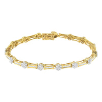 10K Yellow and White Gold 2.00 cttw Round and Baguette-Cut Diamond Link Bracelet (I-J Color, I2-I3 Clarity) - Size 7.25