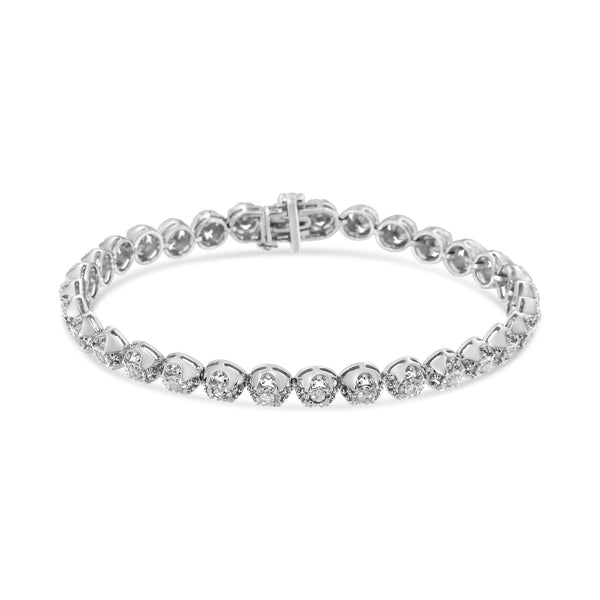 .925 Sterling Silver 1.0 Cttw Diamond Miracle-Plate Open Quatrefoil Flower Circle-Link 7