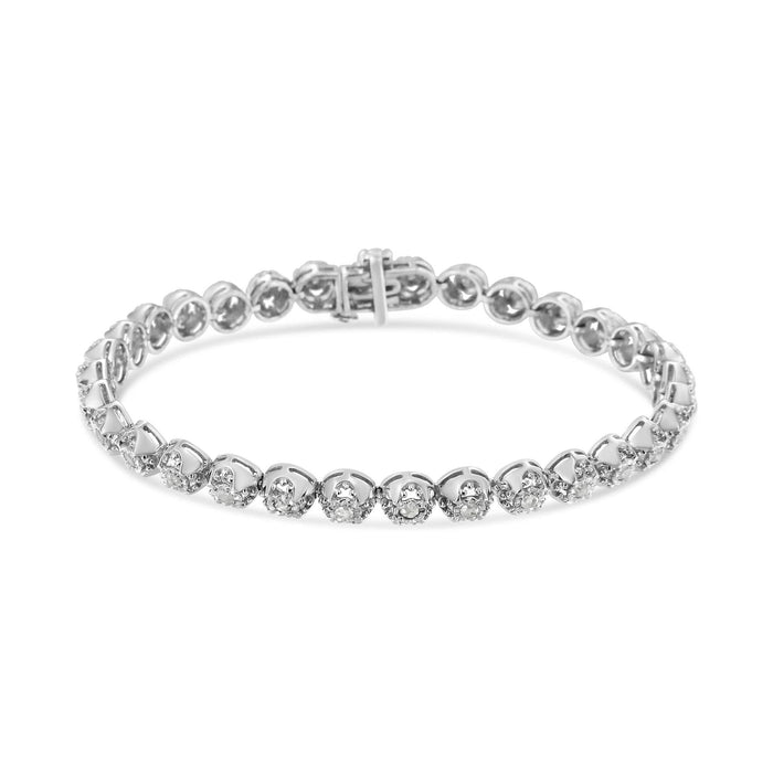 .925 Sterling Silver 1.0 Cttw Diamond Miracle-Plate Open Quatrefoil Flower Circle-Link 7