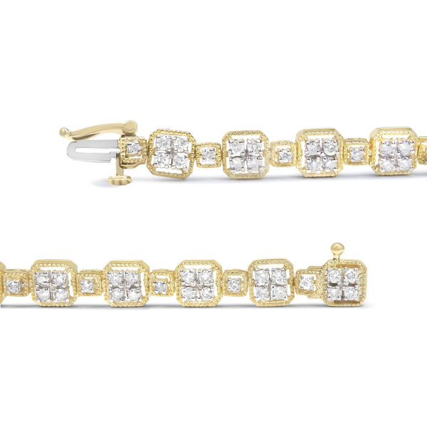 10K Yellow Gold 2.0 Cttw Diamond Square Link Bracelet (J-K Color, I2-I3 Clarity) - Size 7.25