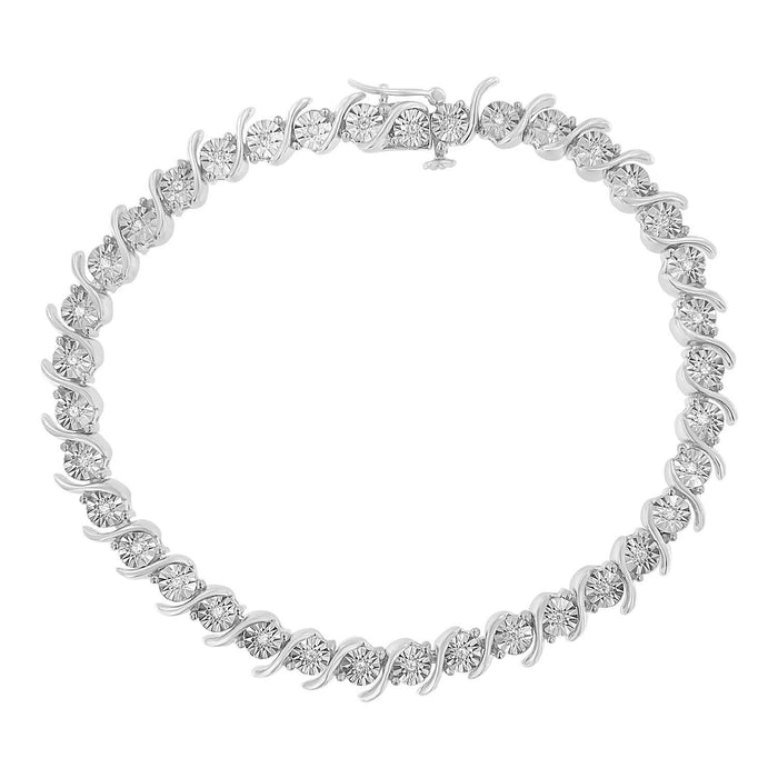 .925 Sterling Silver 1/10 Cttw Diamond Round Miracle Plate and 