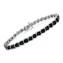 .925 Sterling Silver 1/10 Cttw Miracle-Set Treated Blue Color Diamond Miracle Plate "S" Link Tennis Bracelet (Blue Color, I2- I3 Clarity) - 7.25"-1