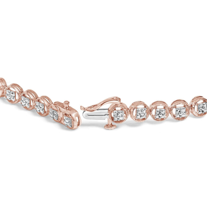 .925 Sterling Silver 1/10 Cttw Diamond Open Circle Beaded Wheel Link Tennis Bracelet (I-J Color, I3 Clarity) - 7.25