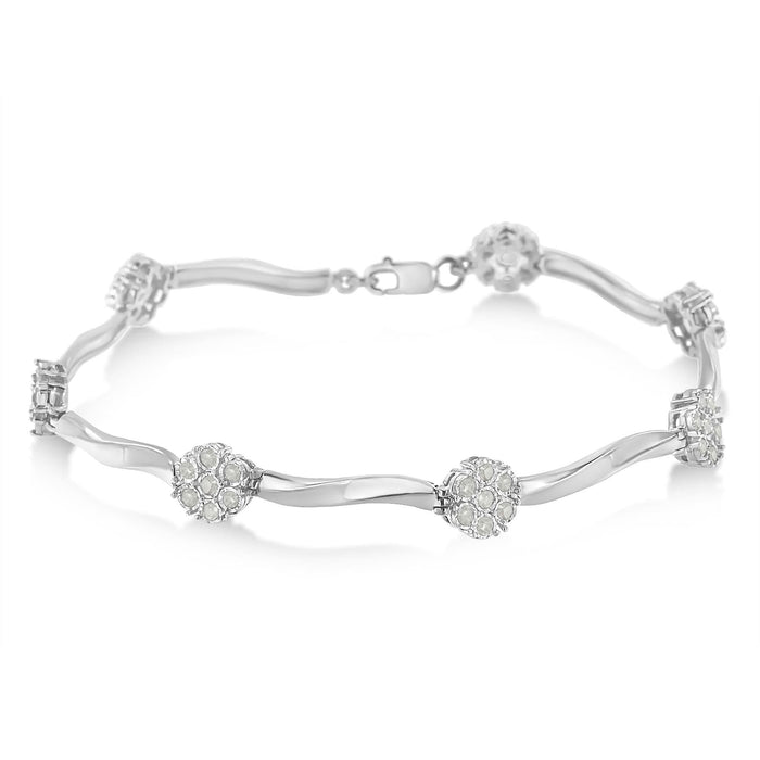 .925 Sterling Silver 1.0 Cttw Diamond Cluster Miracle-Set Station & Twisted Bar 7