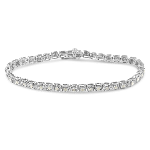 .925 Sterling Silver 1.0 Cttw Diamond Miracle-Set Square Milgrain 7