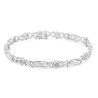 .925 Sterling Silver 1.0 Cttw Round-Cut and Baguette-Cut Diamond X-Link Bracelet (I-J Color, I1-I2 Clarity) - 7