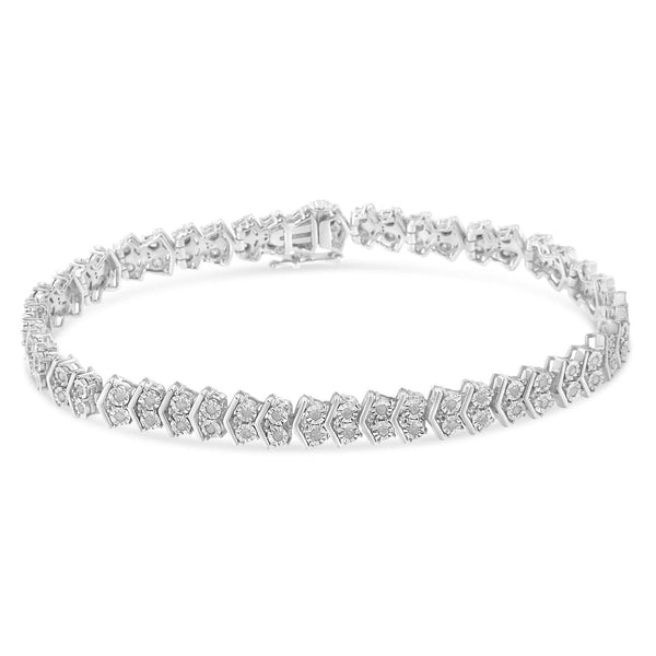 .925 Sterling Silver 1.0 Cttw Chevron 2 Stone Arrow Link Tennis Bracelet (I-J Color, I3 Clarity) - 7”