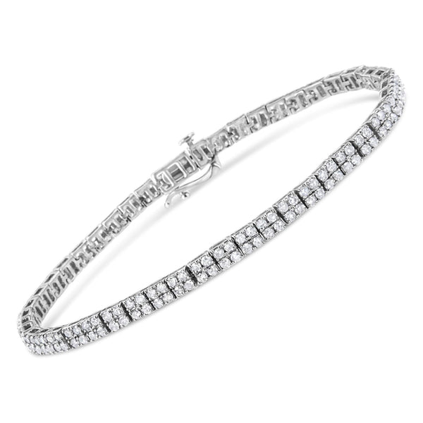 .925 Sterling Silver 3.0 Cttw Prong-Set Round Diamond 2 Row Link Tennis Bracelet (I-J Color, I3 Clarity) - 7.25