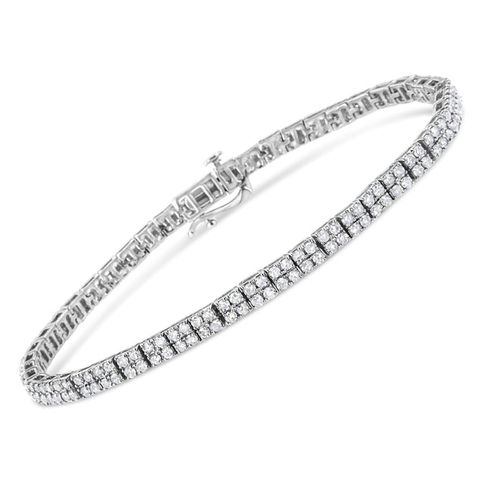 .925 Sterling Silver 3.0 Cttw Prong-Set Round Diamond 2 Row Link Tennis Bracelet (I-J Color, I3 Clarity) - 7.25
